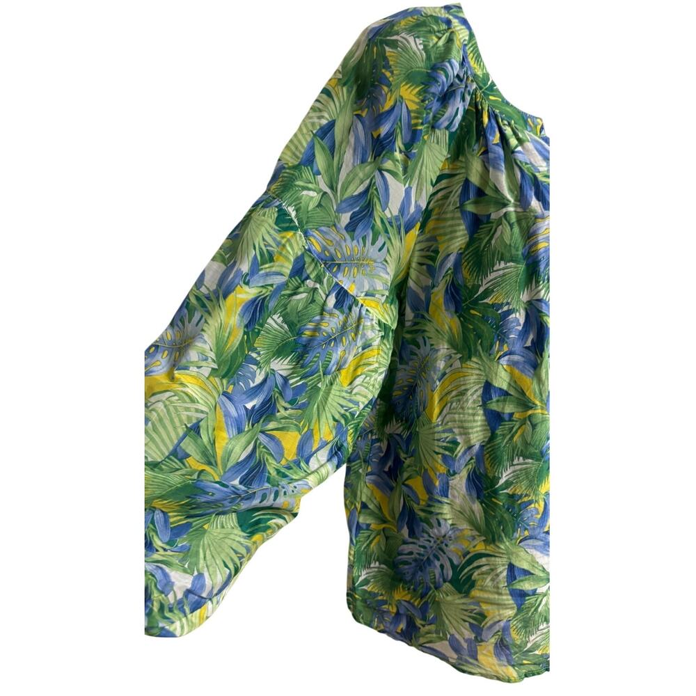 Tommy Bahama Women Tropical Blouse Large Green Blue Floral V Tunic Boho Top - Picture 3 of 7